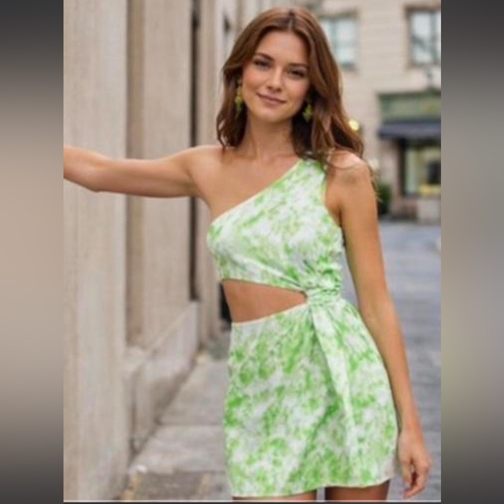 NWT For Love & Lemons Gabrielle Green Tie-Dye One Shoulder XS $228